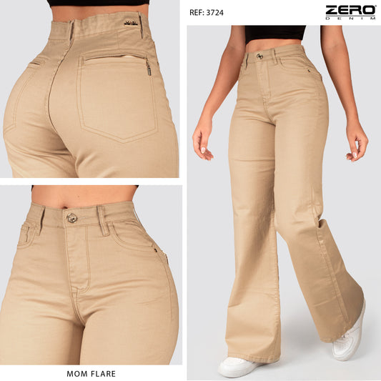 Pantalón Mom Flare Tiro Alto Drill | 2 pantalones x $199,900
