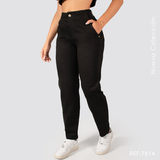 Jeans Mom Fit Tiro Alto Pretina Resortada 7614