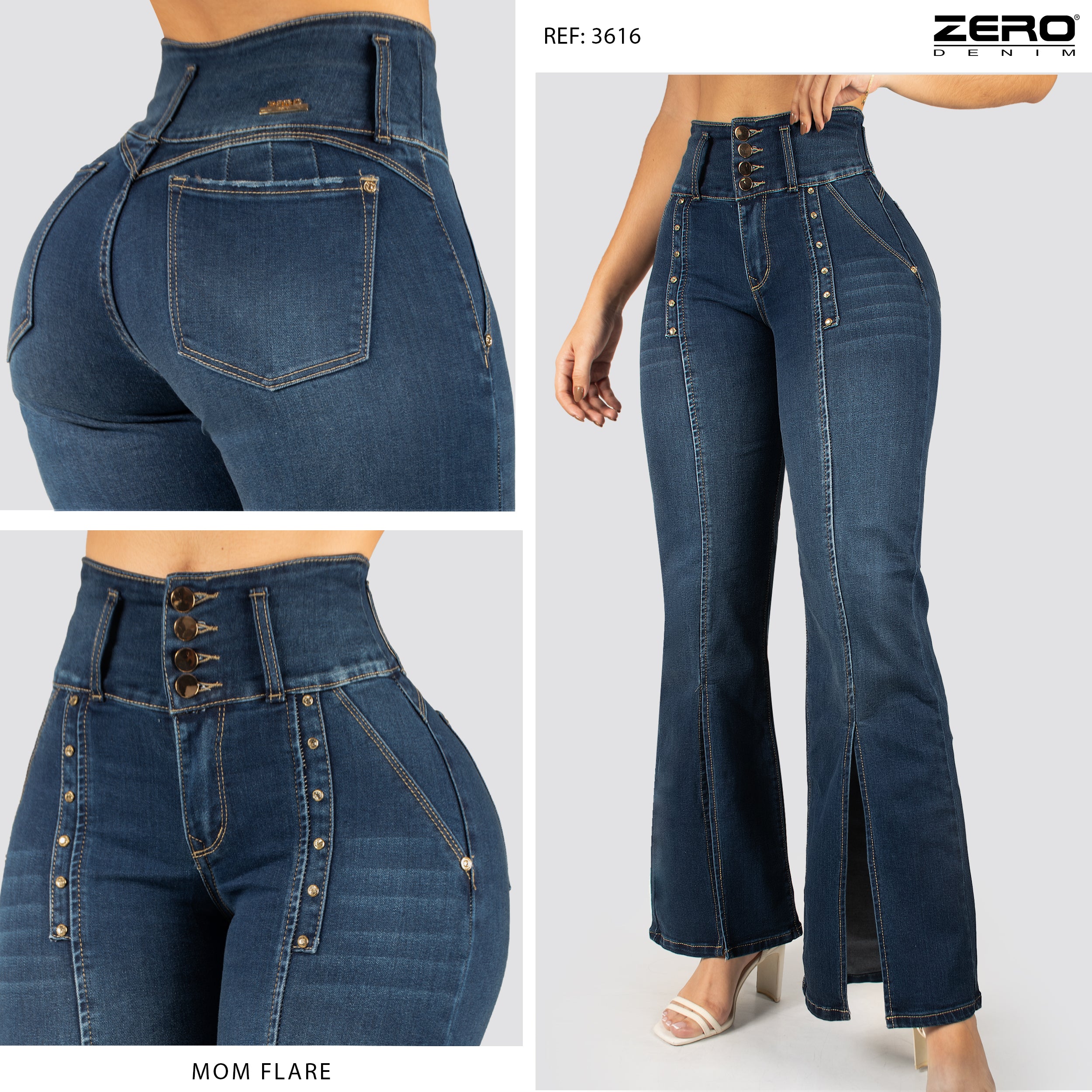 Jeans Mom Flare Tiro Alto 3616