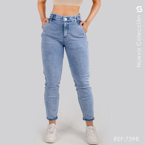 Mom Jeans Tiro Alto Pretina Resortada S7398