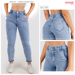 Mom Jeans Tiro Alto Pretina Resortada S7398