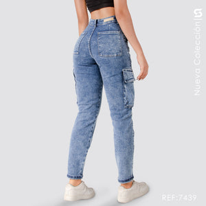 Mom Jeans Cargo Tiro Alto S7439