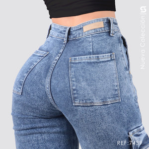 Mom Jeans Cargo Tiro Alto S7439