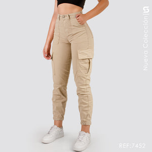 Pantalón Mom Fit Cargo Kaki Tiro Alto S7452