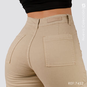 Pantalón Mom Fit Cargo Kaki Tiro Alto S7452