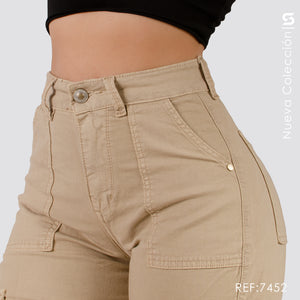 Pantalón Mom Fit Cargo Kaki Tiro Alto S7452