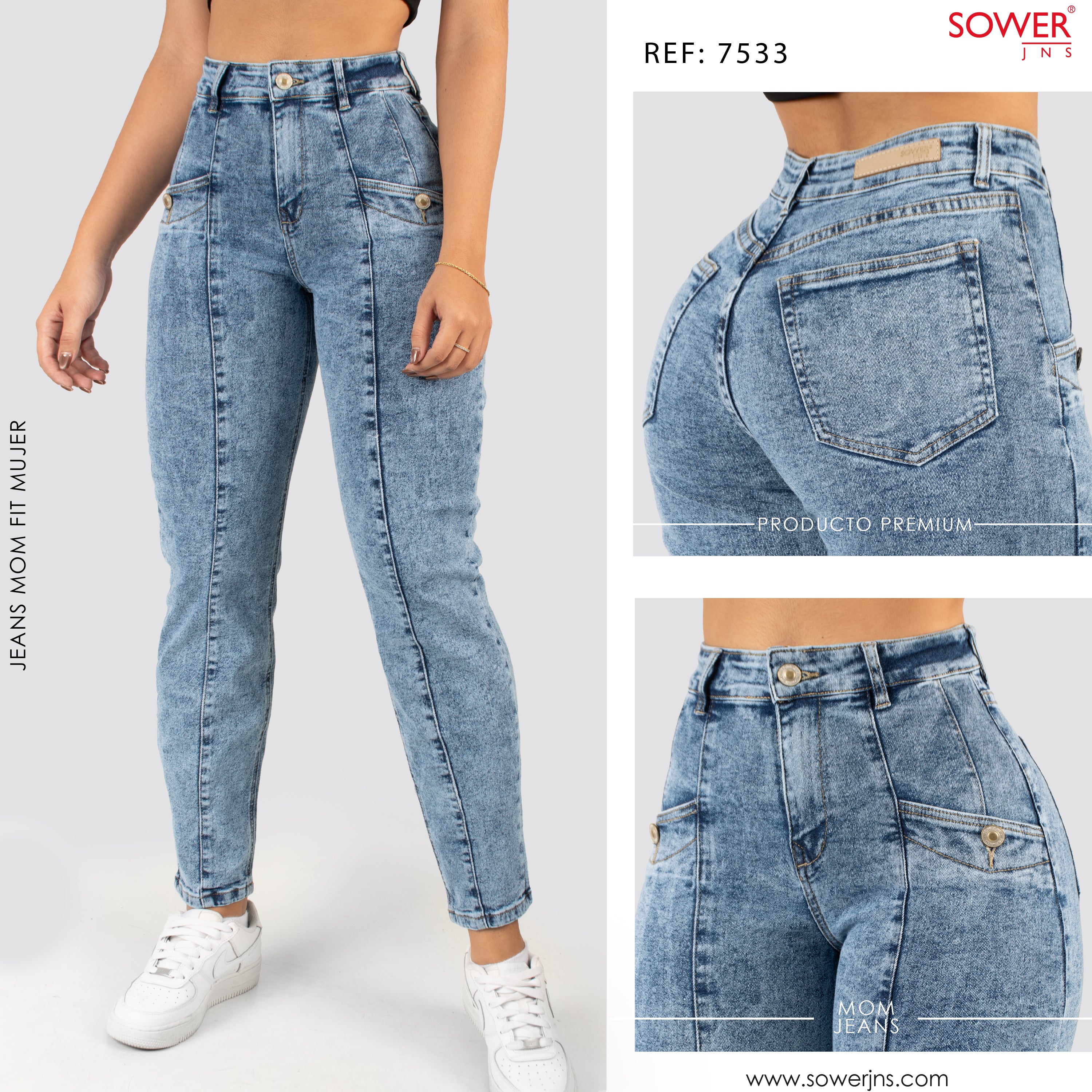 Jeans Mom Fit Tiro Alto S7533