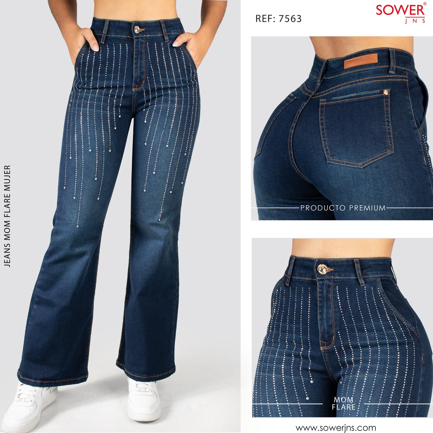 Jeans Mom Bota Ancha Tiro Alto S7563-P