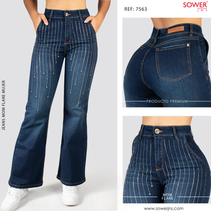 Jeans Mom Bota Ancha Tiro Alto S7563-P