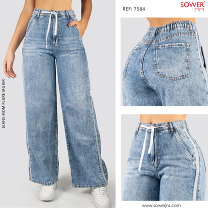 Jeans Mom Flare Rigido Tiro Alto S7584