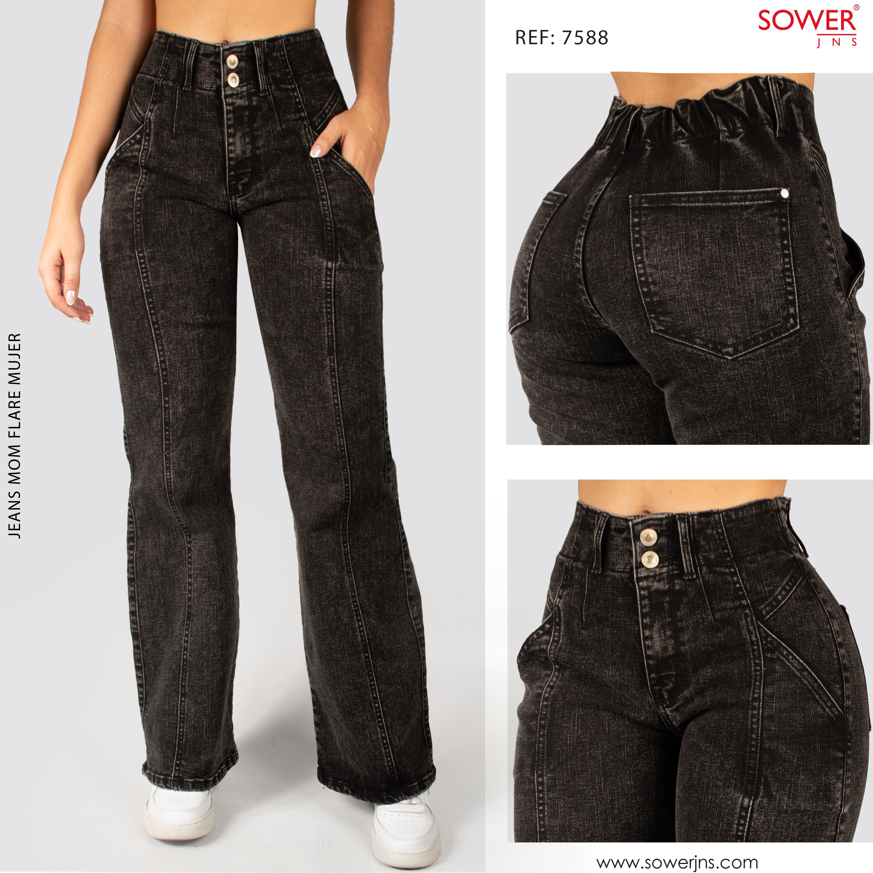 Jeans Mom Flare Tiro Alto S7588