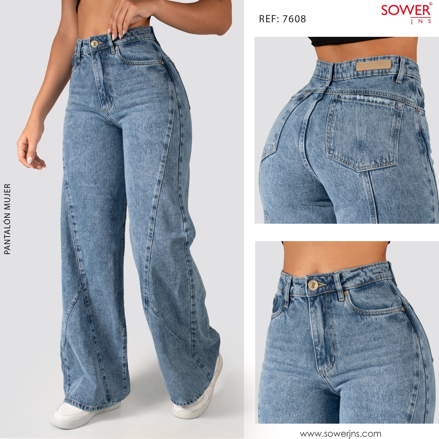 Jeans Wide Leg Tiro Alto 7608