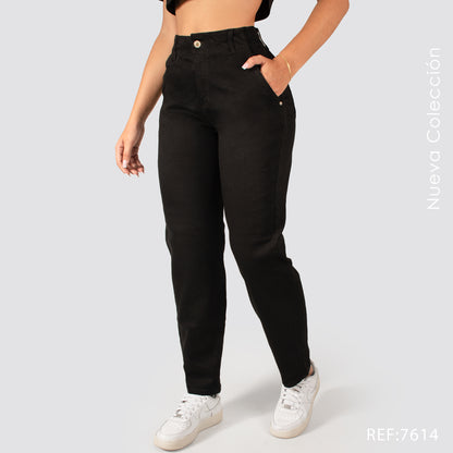 Jeans Mom Fit Tiro Alto Pretina Resortada 7614
