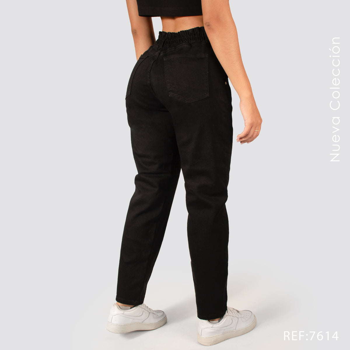 Jeans Mom Fit Tiro Alto Pretina Resortada 7614