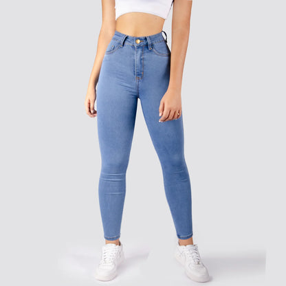 Jeans Skinny Tiro Alto Tono Claro Basic