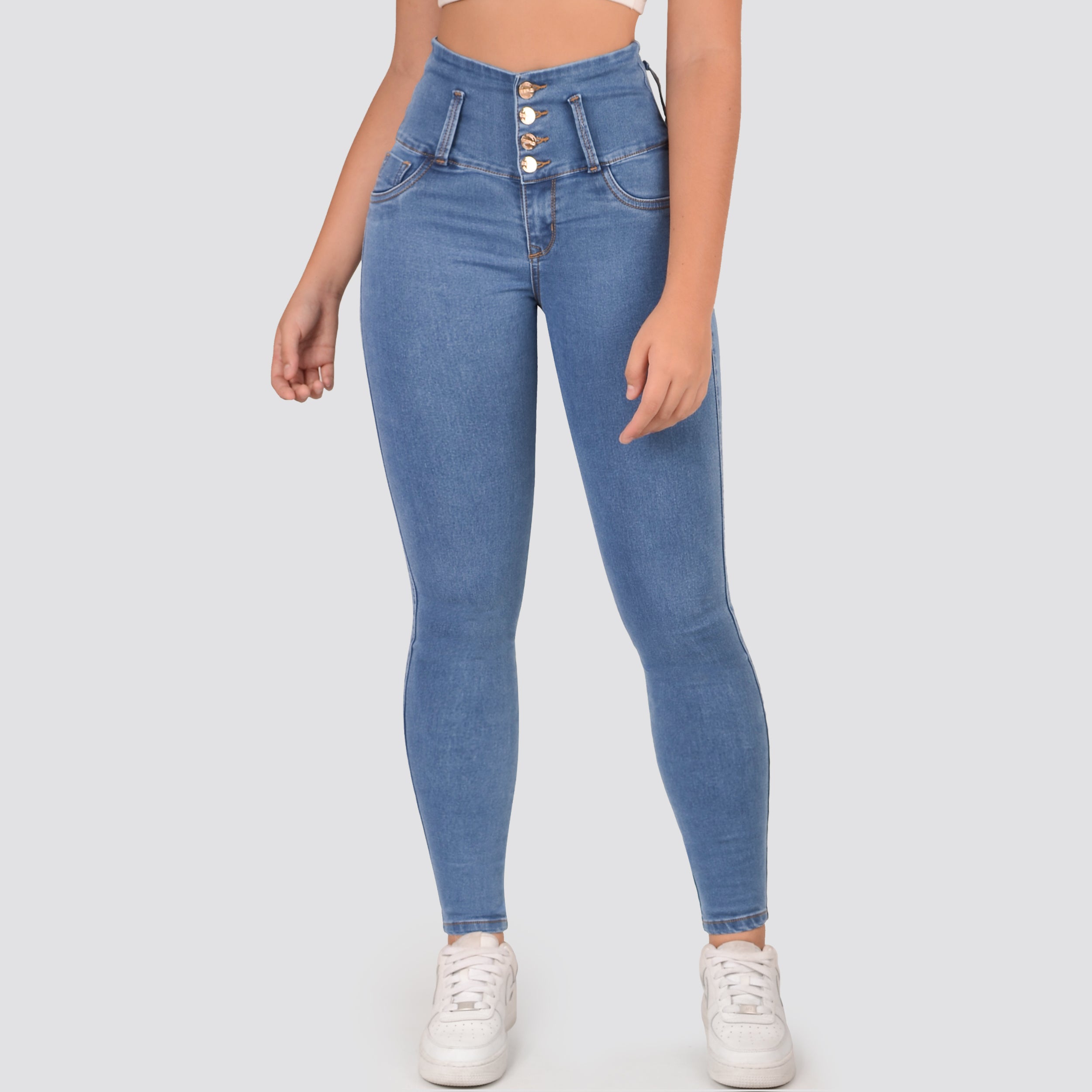 Jeans Skinny Tiro Alto Tono Claro Z1035