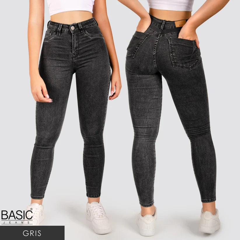 Jeans Skinny Tiro Alto Basic Gris