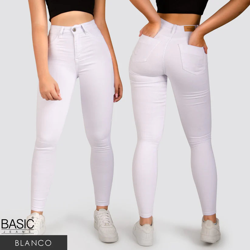Jeans Skinny Tiro Alto Basic Blanco