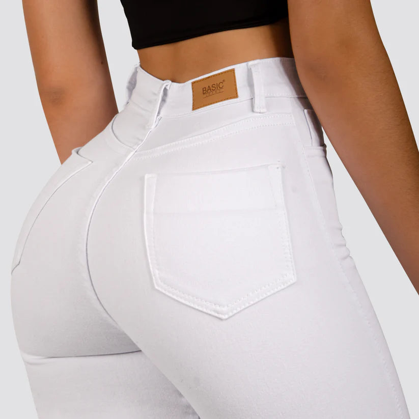 Jeans Skinny Tiro Alto Basic Blanco
