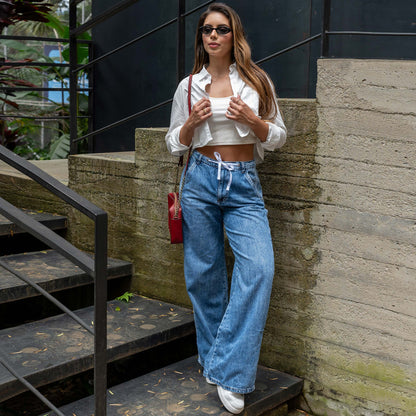 Jeans Mom Flare Rigido Tiro Alto S7584