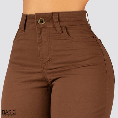 Pantalón  Mom Flare Tiro Alto Marron